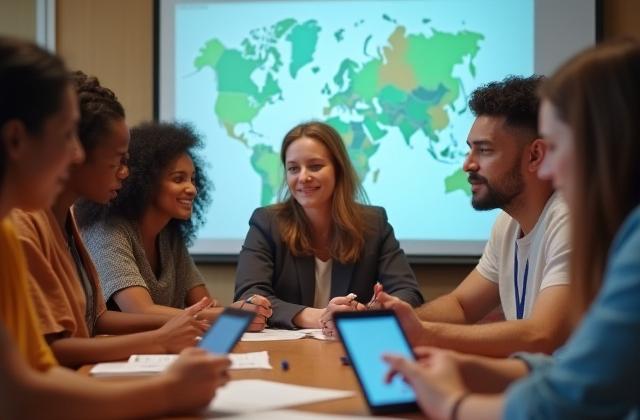 Diverse community members participating in a health survey, with a map overlay in the background.